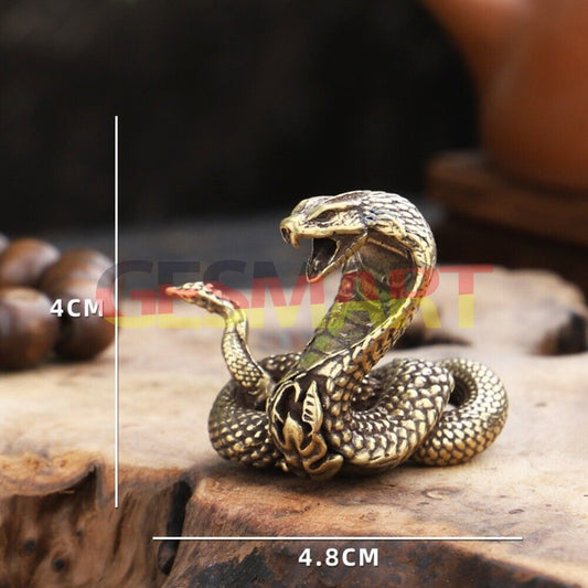 Solid copper cobra trinket, vintage hand-carved bronze figurine with intricate detailing.