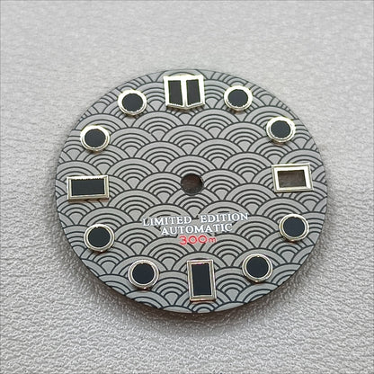 28.5mm Dark Gray Sea Wave Fish Scale Pattern Watch Dial Fit NH35/NH36/7S/4R