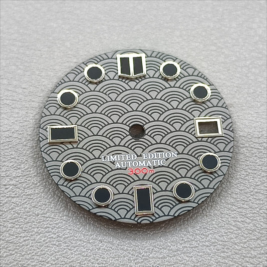 28.5mm Dark Gray Sea Wave Fish Scale Pattern Watch Dial Fit NH35/NH36/7S/4R