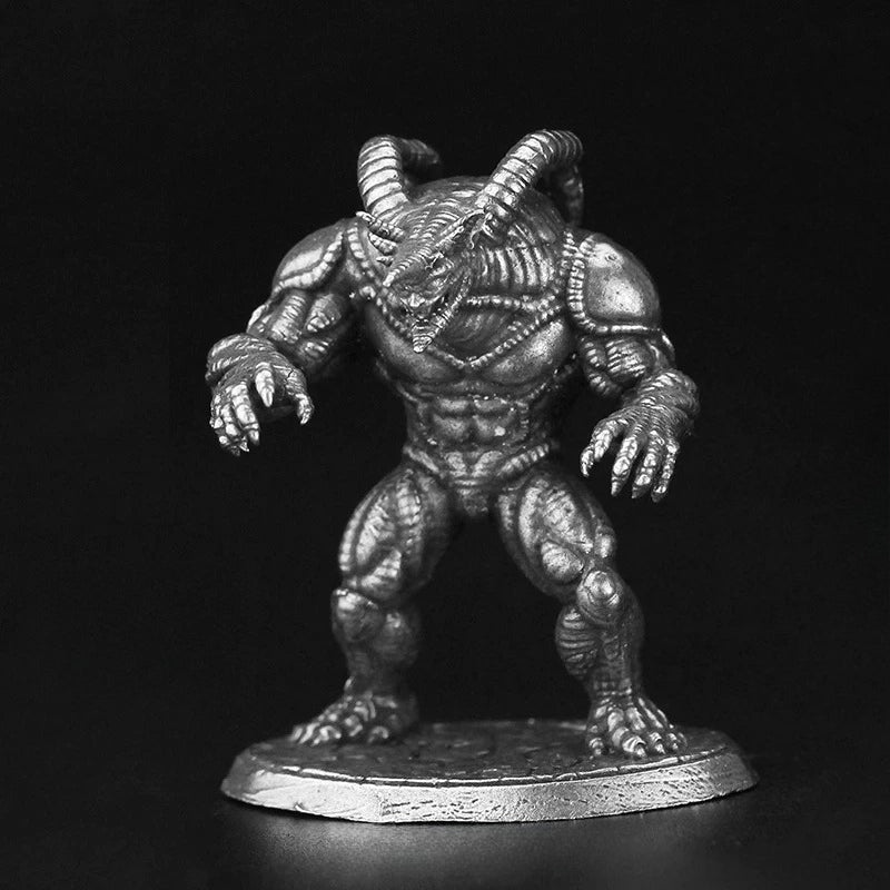 Curved Horn Demon Copper Miniature Figurine White Bronze Sci-Fi Wargame 354-27