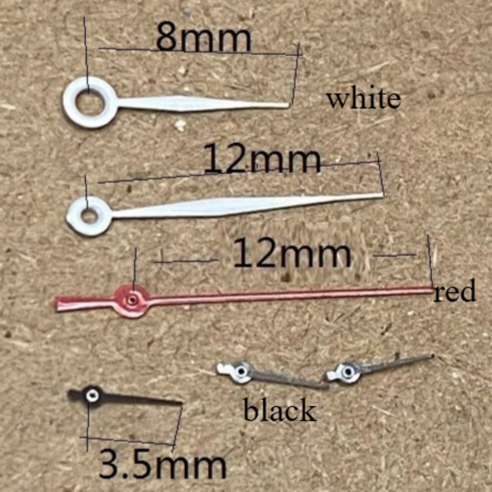 12mm white painted watch hands for Miyota OS10 OS20 OS30 movement, no lume, precision fit.