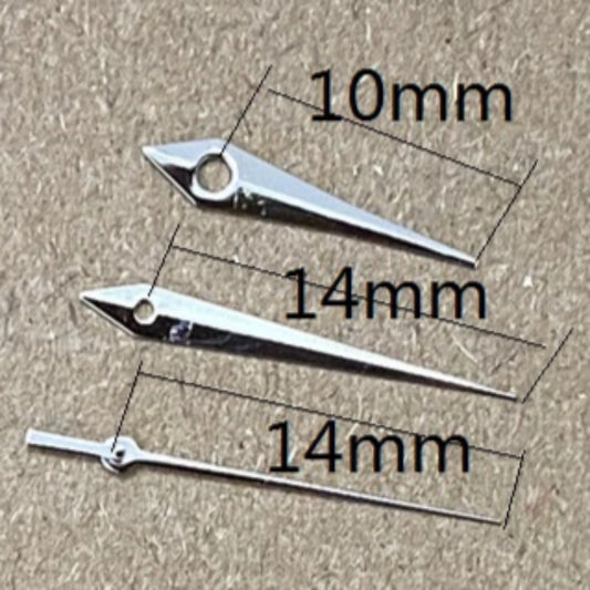 Aiguilles de montre en forme de flèche argentées 10 x 14 x 14 mm pour mouvement à quartz Ronda 515