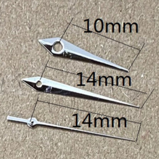 Aiguilles de montre en forme de flèche argentées 10 x 14 x 14 mm pour mouvement à quartz Ronda 515