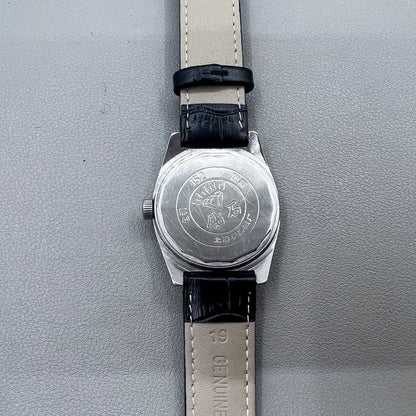 38mm DIAMOND Black Strap Manual Mechanical Watch 17 Jews White Dial Silver Case