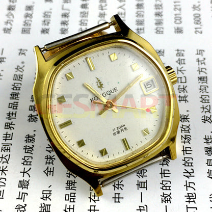Old Stock 34mm Dandong manual mechanical watch with 17 jewels and single calendar, classic timepiece.