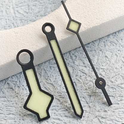 Snowflake black trim vintage watch hands with green lume for NH34 NH35 NH36 NH38 movements.