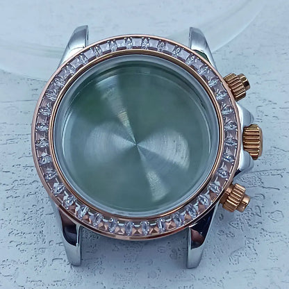 39.3mm Stainless Steel Watch Case Dtn Color Diamond Bezel 20mm Strap for VK63