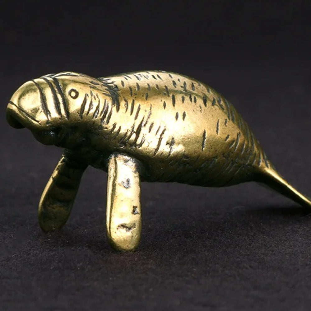 Hand-carved bronze sea lion figurine, vintage style solid copper decorative trinket.