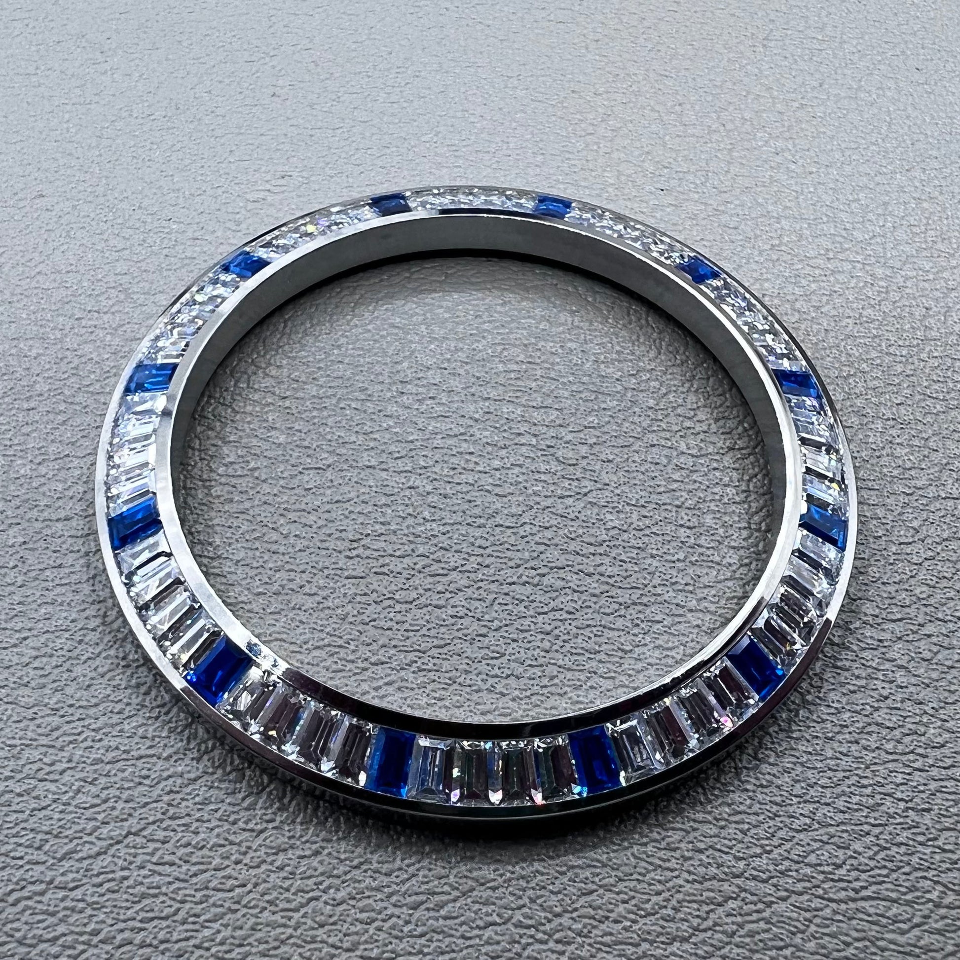 Daytona T-Shaped Silver + Blue Moissanite watch bezel for luxury watch accessories
