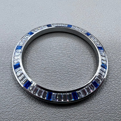 Daytona T-Shaped Silver + Blue Moissanite watch bezel for luxury watch accessories