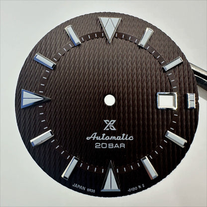 34mm Brown and Silver Trim Nail Datejust Dial with Green Lume for 8215 8200 Movement, Rolex Style