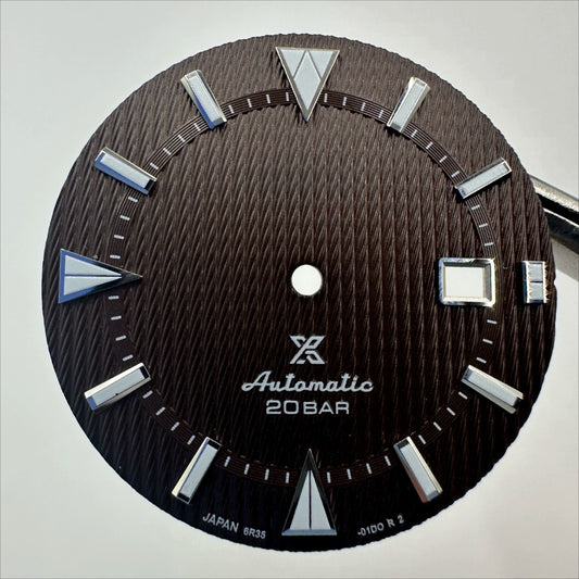 34mm Brown and Silver Trim Nail Datejust Dial with Green Lume for 8215 8200 Movement, Rolex Style