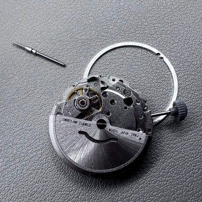 Japan Miyota 8215 silver plated automatic watch movement with date at 6 o?clock, precise mechanical design.