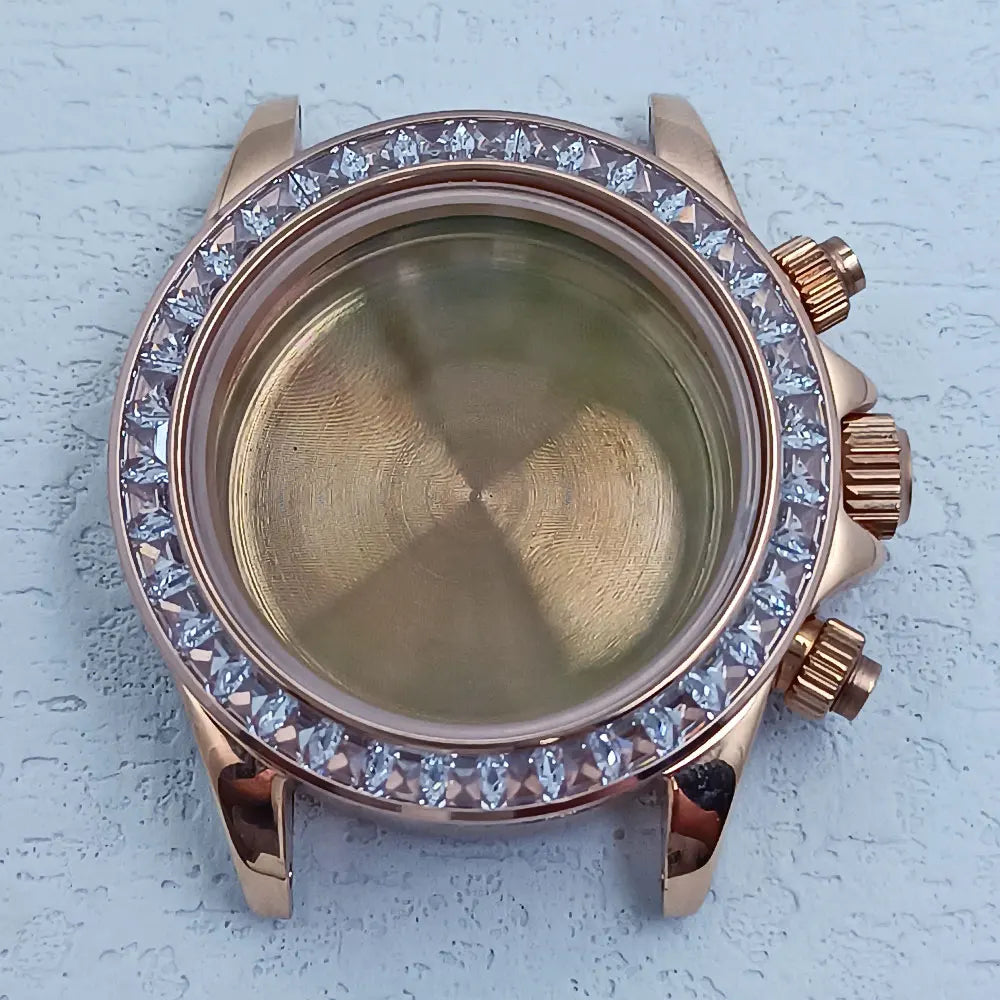 39.3mm Stainless Steel Watch Case Dtn Color Diamond Bezel 20mm Strap for VK63
