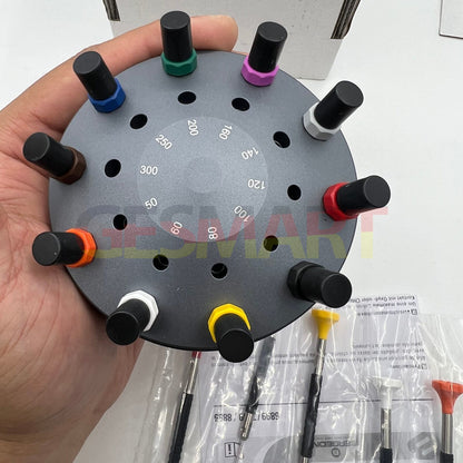 Bergeon 6899-S10 stainless steel screwdrivers set with elastomer handles for precise watch accessory repairs.