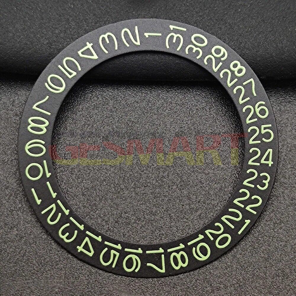 Black date disk overlay with green characters for NH35 NH36 watch movements.