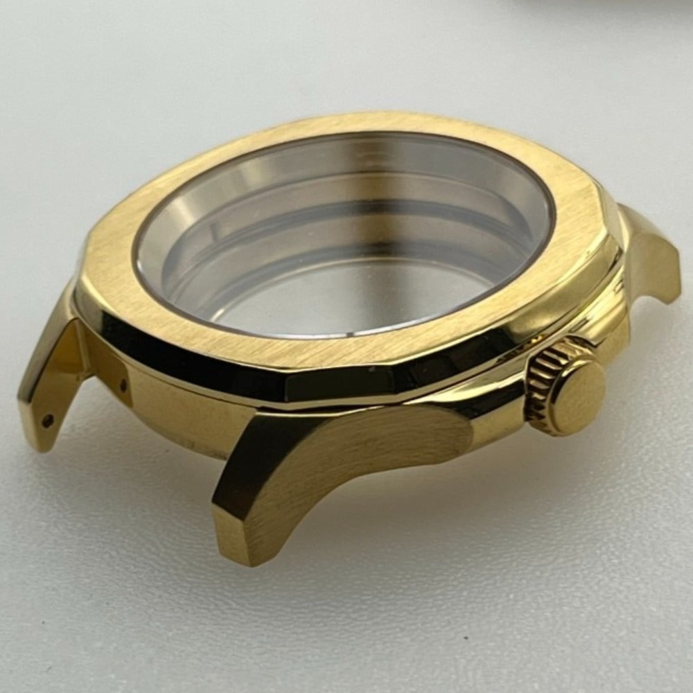 42mm golden polished watch case with sapphire glass for NH35 NH36 SKX SRPD series