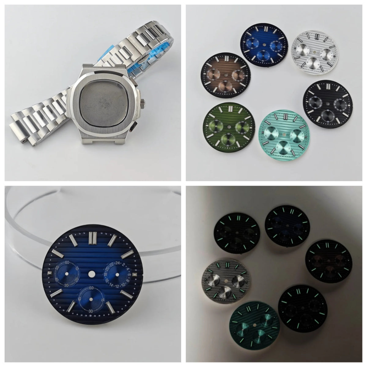 Watch Case Set 30mm Green Luminous Watch Dial Multi Functional Timing for VK63