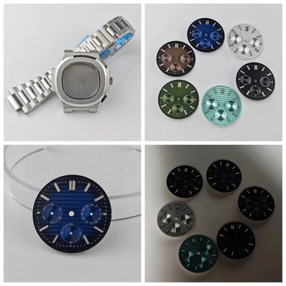 Watch Case Set 30mm Green Luminous Watch Dial Multi Functional Timing for VK63