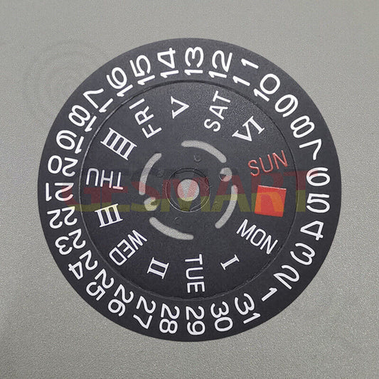 Roman and English black date and week wheels for NH36 movement, precise watch accessory replacement.