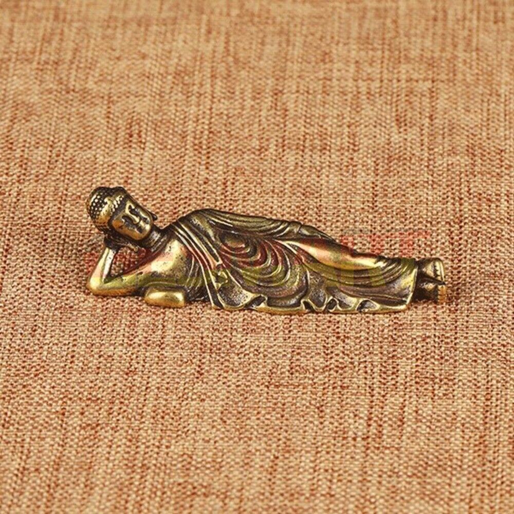 Hand-carved Copper Sleeping Buddha Shakyamuni figurine, perfect for meditation decor.