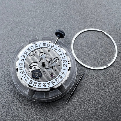 Japan Miyota 8215 silver plated automatic watch movement with date at 6 o?clock, precise mechanical design.