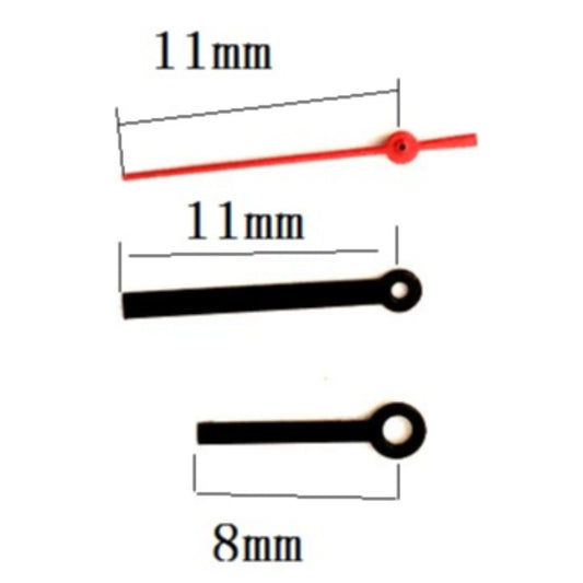 Aiguilles de montre carrées noires pointues 11 x 11 x 8 mm pour mouvement à quartz Miyota 2035