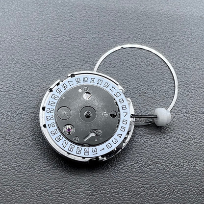 Silver plated DG2813 automatic watch movement with large and small hands, date display at 3 o'clock