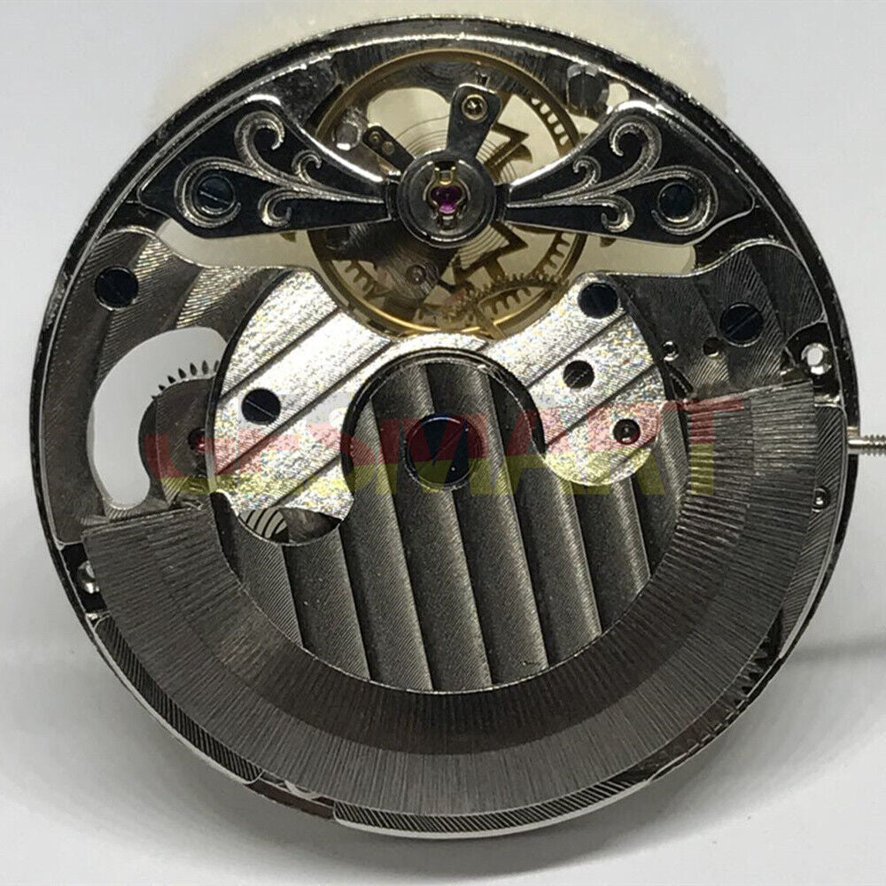 Double Mainspring hollow carved watch showcasing dual timezone automatic mechanical movement for precision timekeeping.