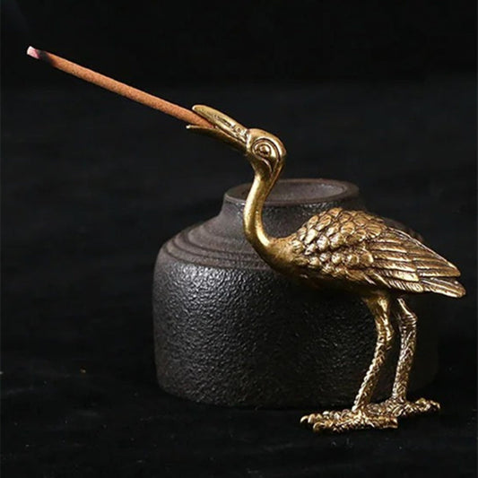 Solid copper vintage crane figurine, hand-carved bronze model for watch accessory display.