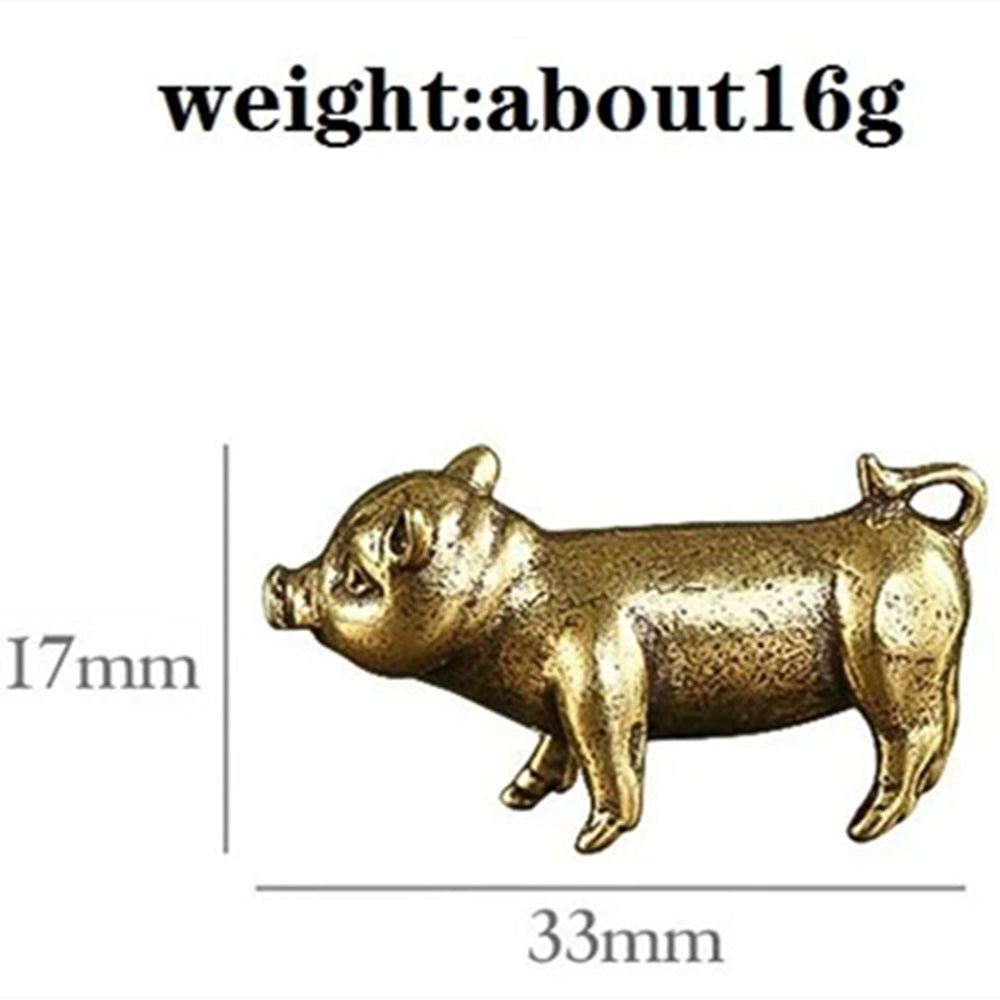 Vintage solid copper pig figurine, hand-carved bronze model for watch accessory display.