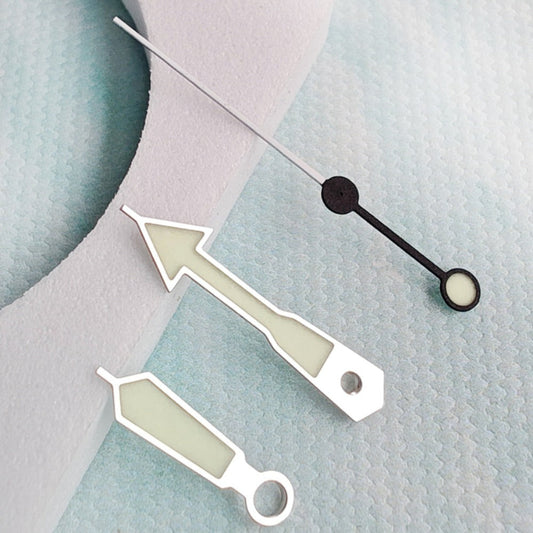 22mm Silver Trim C3 Super Green Lume watch hands for SKX007, NH35, NH36 models, glow in dark.