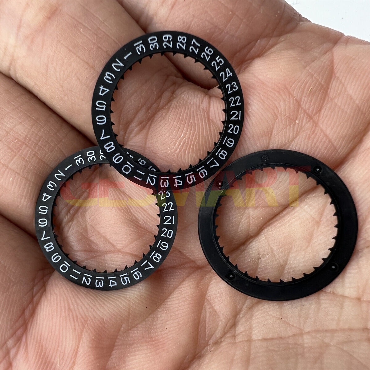 Black date disk wheel showing date at 3 o'clock for Miyota 8215 movement, compatible generic part.