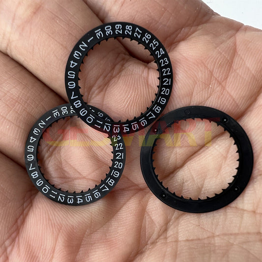 Black date disk wheel showing date at 3 o'clock for Miyota 8215 movement, compatible generic part.