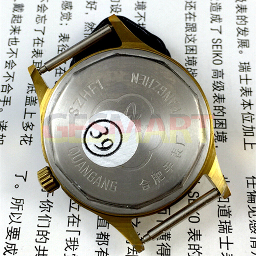 33mm manual mechanical watch by China brand with golden hour markers, silver dial, and shock-resistant design.