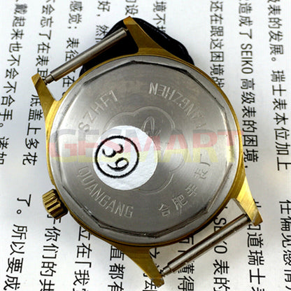 33mm manual mechanical watch by China brand with golden hour markers, silver dial, and shock-resistant design.