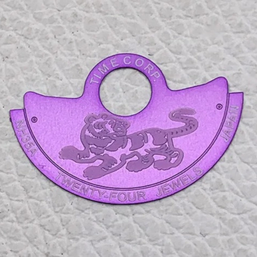 Purple Tiger rotor oscillating weight overlay for NH35 NH36 7S26 4R35 watch movements, enhancing style and durability.