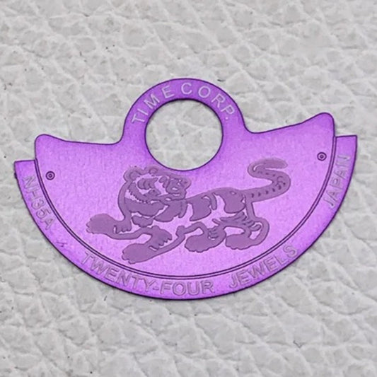 Purple Tiger rotor oscillating weight overlay for NH35 NH36 7S26 4R35 watch movements, enhancing style and durability.