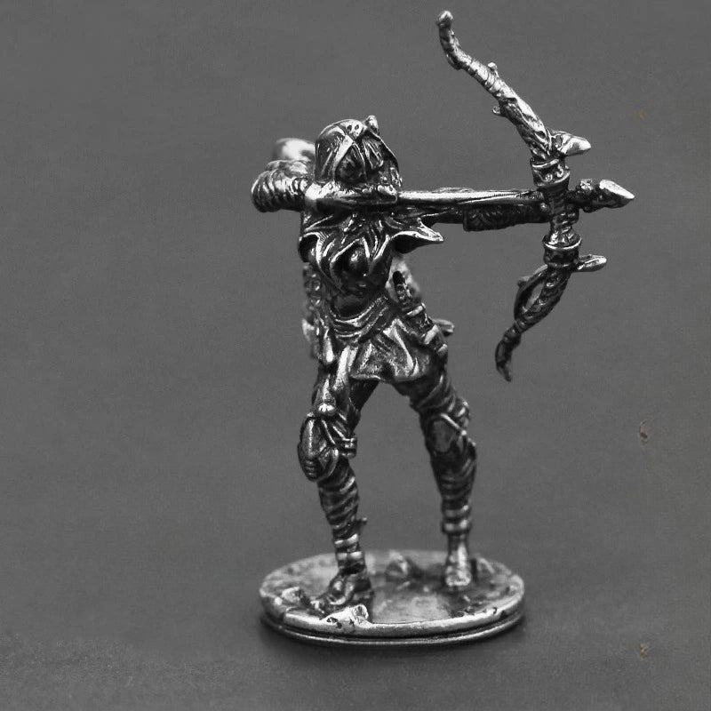White Brass Figurine Female Elf Archer Miniature - Standing Aiming Bow RPG Wargame Figure