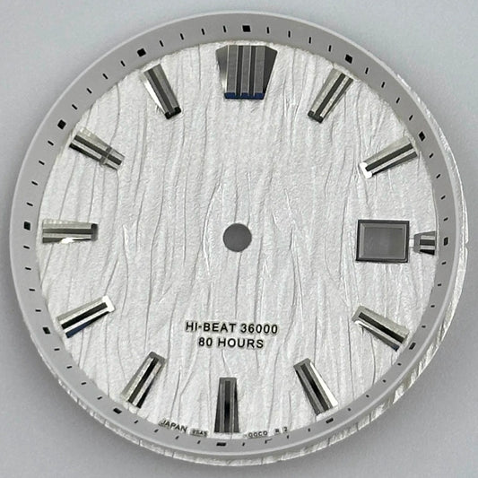White GS 33.3mm watch dial with wave pattern, no lume, designed for NH35 movement by GS brand.