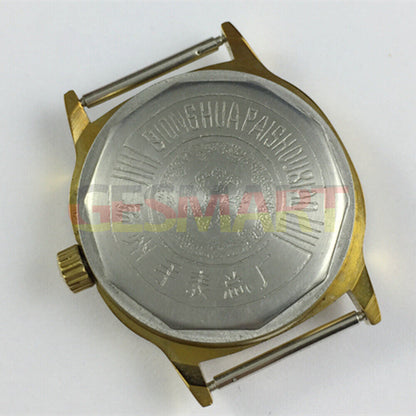 Yangzhou Qionghua 34mm manual watch with golden dial and steel band, perfect for elegant wear.