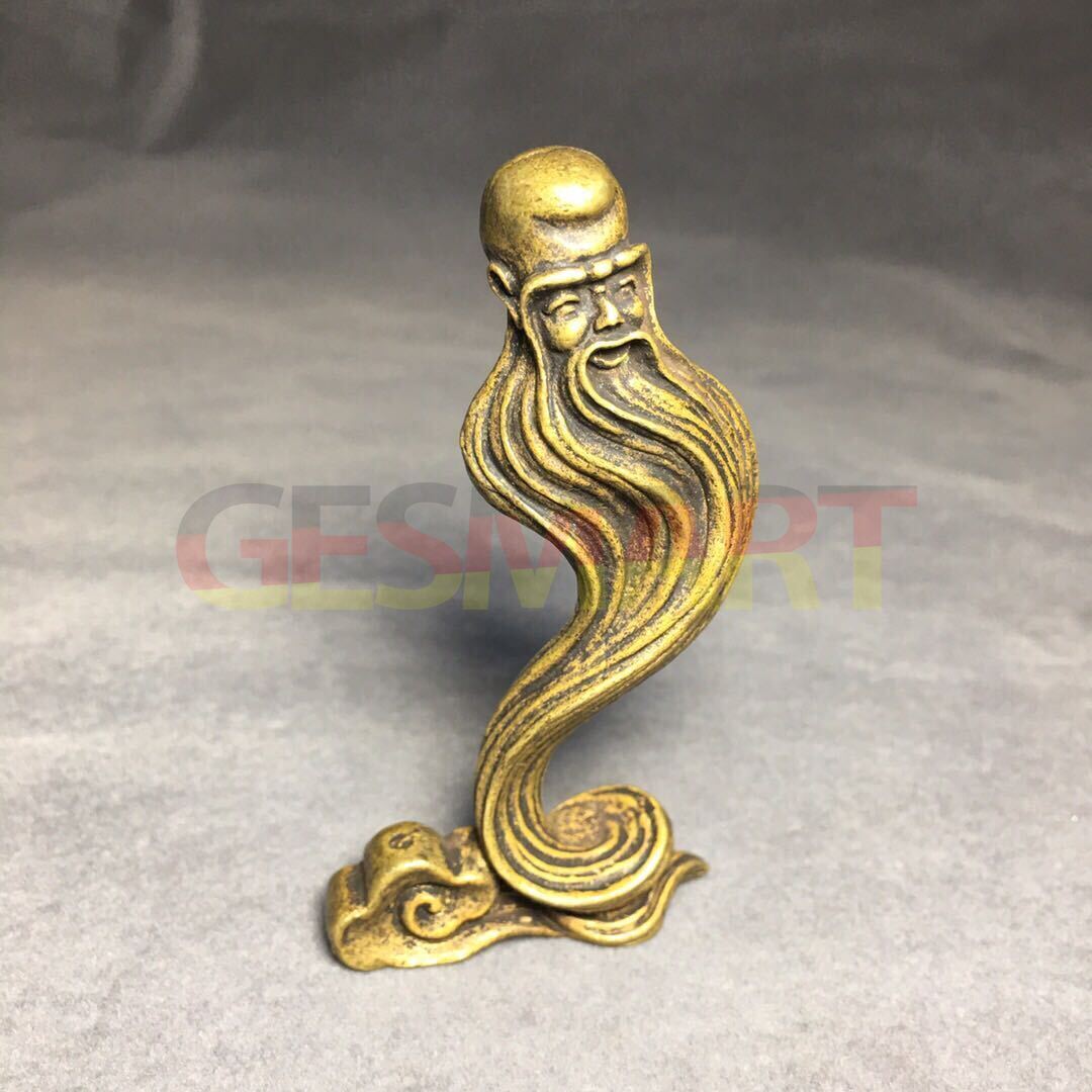 Hand-carved solid copper God of Longevity figurine, detailed bronze d�cor for timeless elegance.