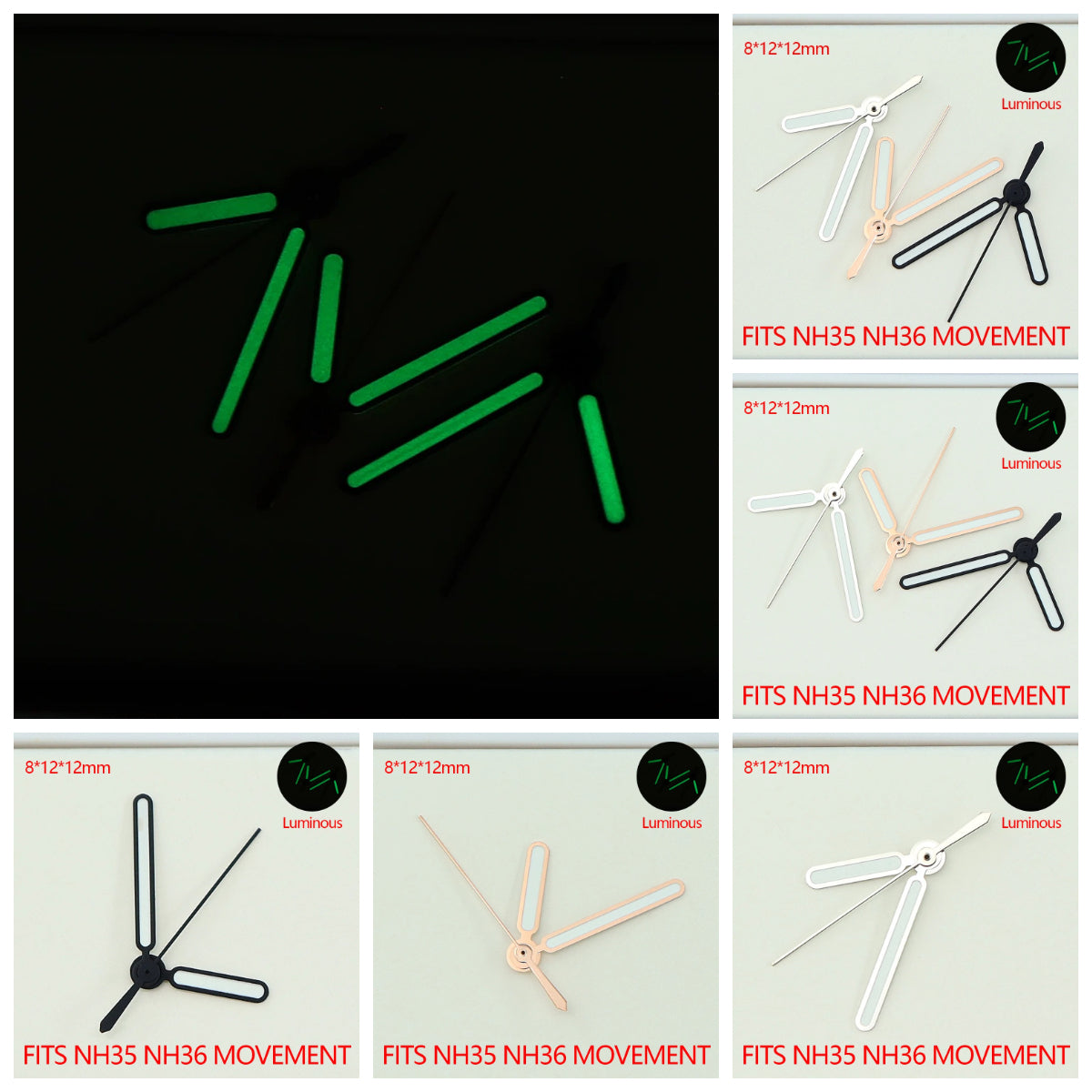 Watch Hands C3 Green Luminous For NH35 NH36 4R36 Movement Nautilus Pointers