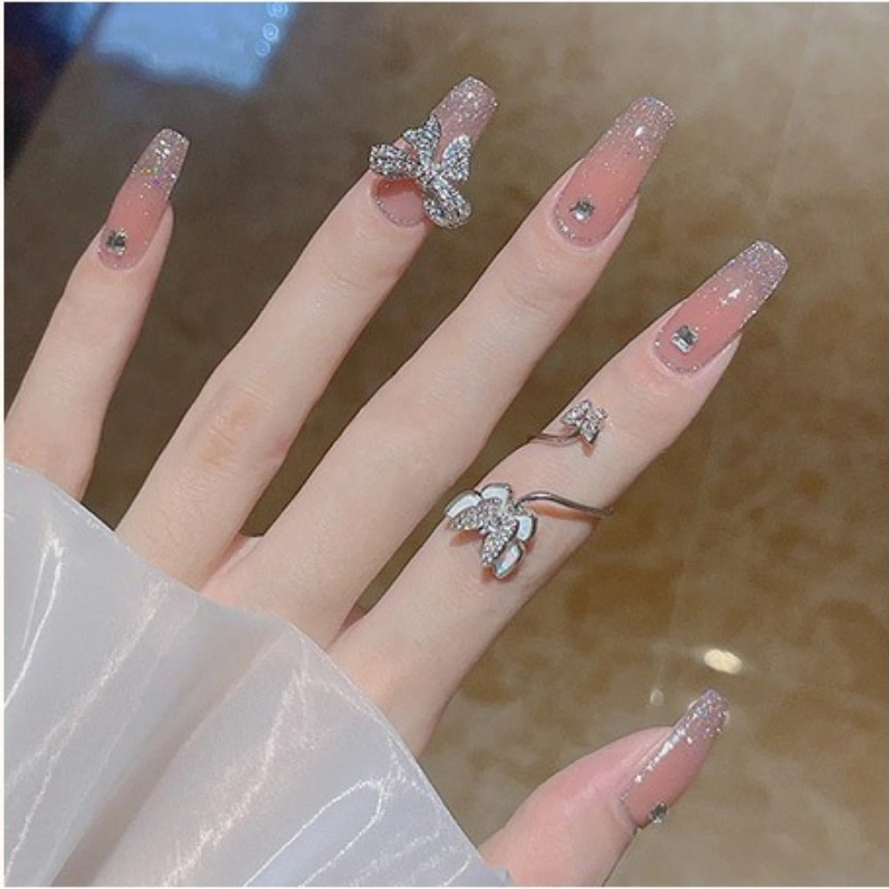 Soft Glam Glitter Coquette Y2K Style full cover press-on nails by Wholesale, perfect for trendy nail art.
