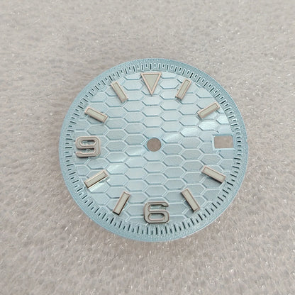 28.5mm Watch Dial and Watch Hands Silvery Nail Scale Green Luminous for NH35