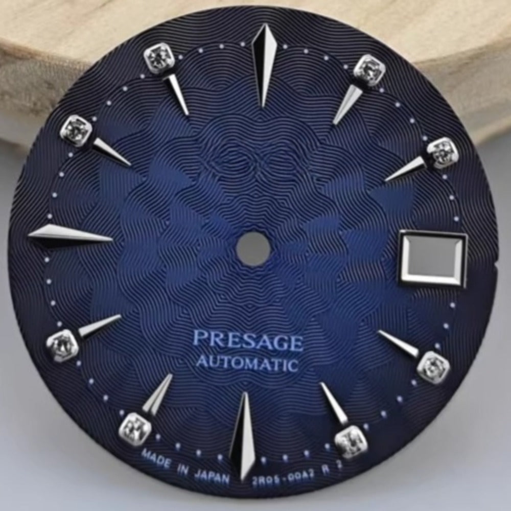 29mm dark blue floral watch dial with logo, fits NH35 NH36 movement for stylish accessories.