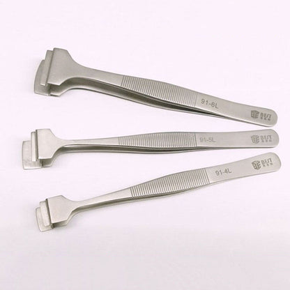 Stainless Steel Wide-Tip Tweezers, matte finish, HRC40+ hardness for precise semiconductor wafer repair.