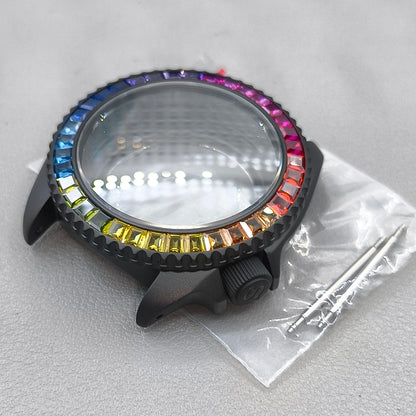 41.5mm Diamond Case Sapphire Convex Glass Watch Case Clear Bottom for NH35/NH36