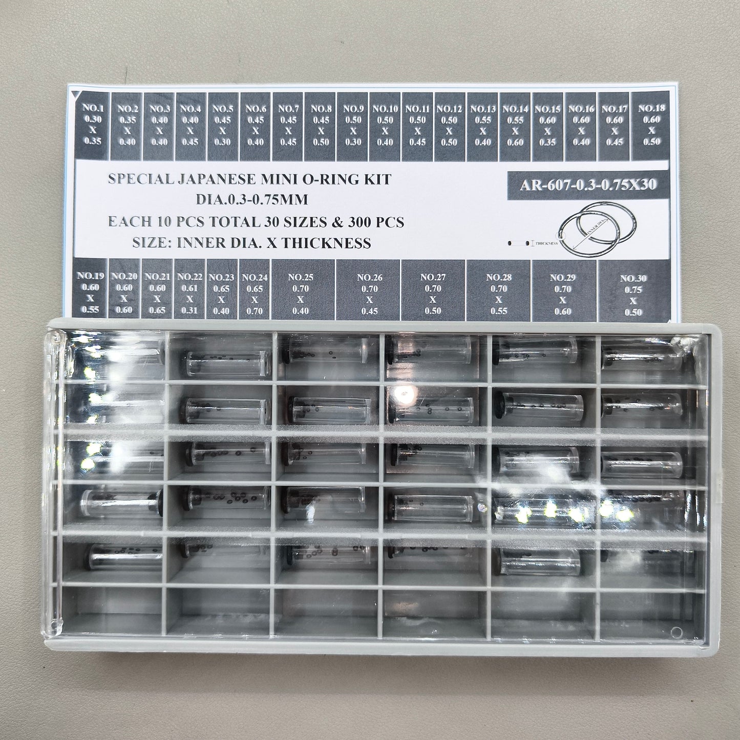 300 PIECES 30 Sizes 0.3-0.75mm Waterproof Mini O-ring Kit for Watch Crown Seal