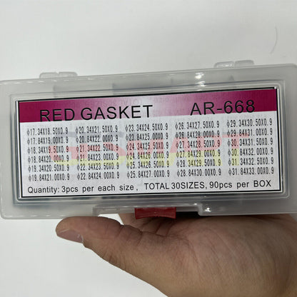 AR-668 waterproof O ring watch back gasket washers, 90pcs in 30 sizes for precise watch repair sealing.